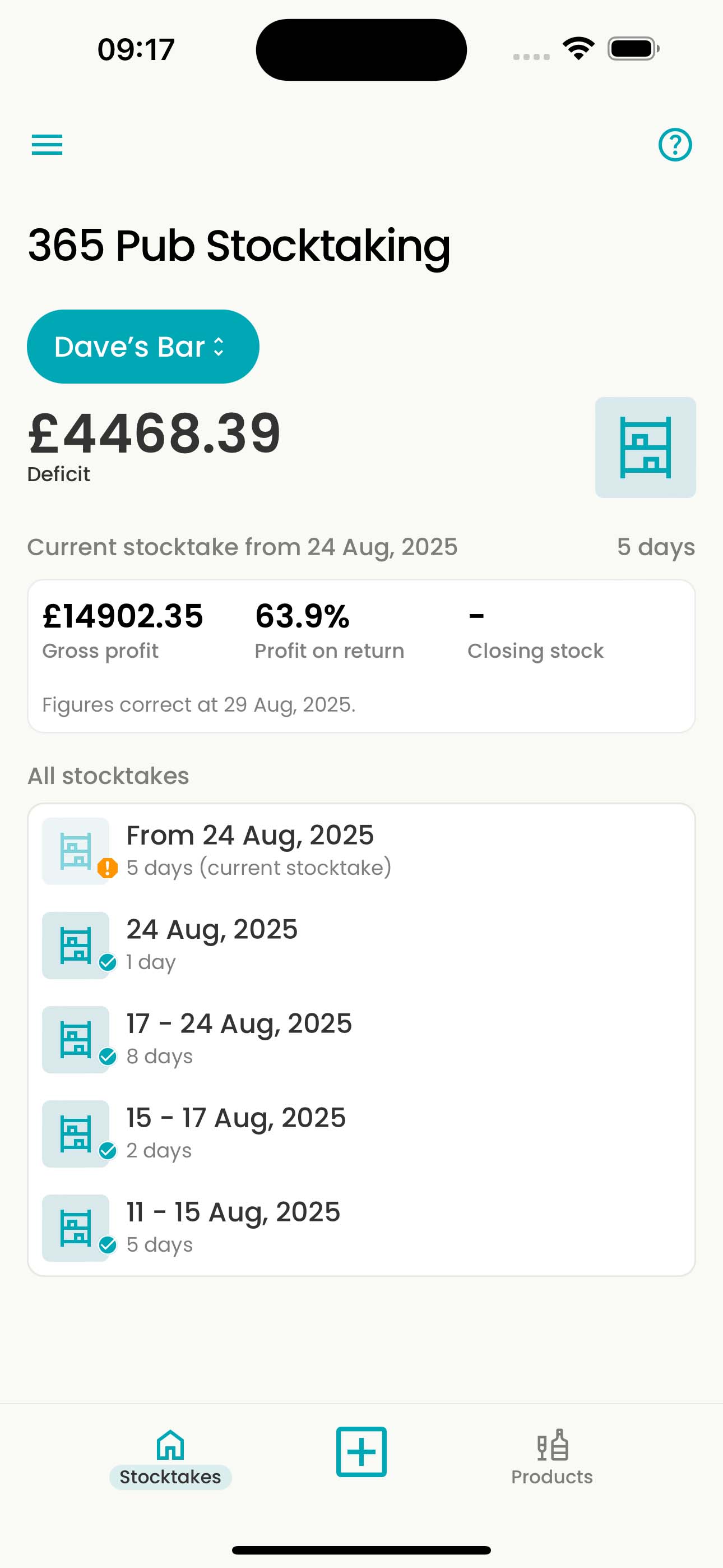 Stocktaking app dashboard