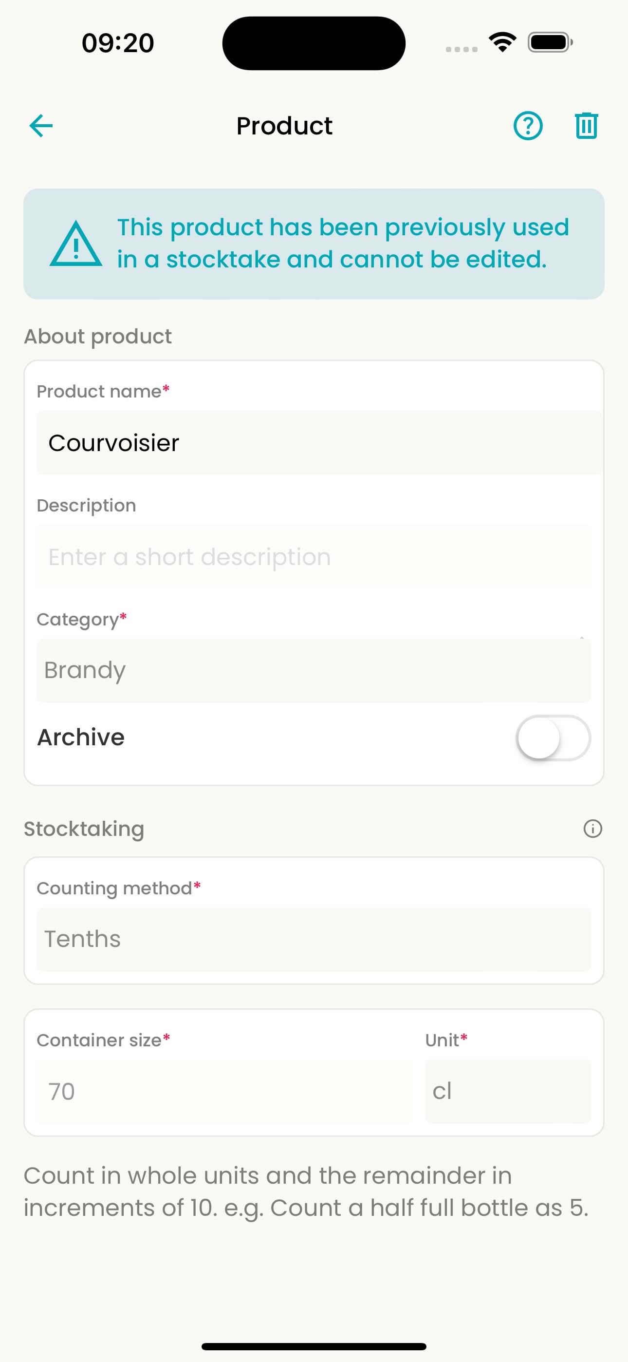 Stocktaking app products edit