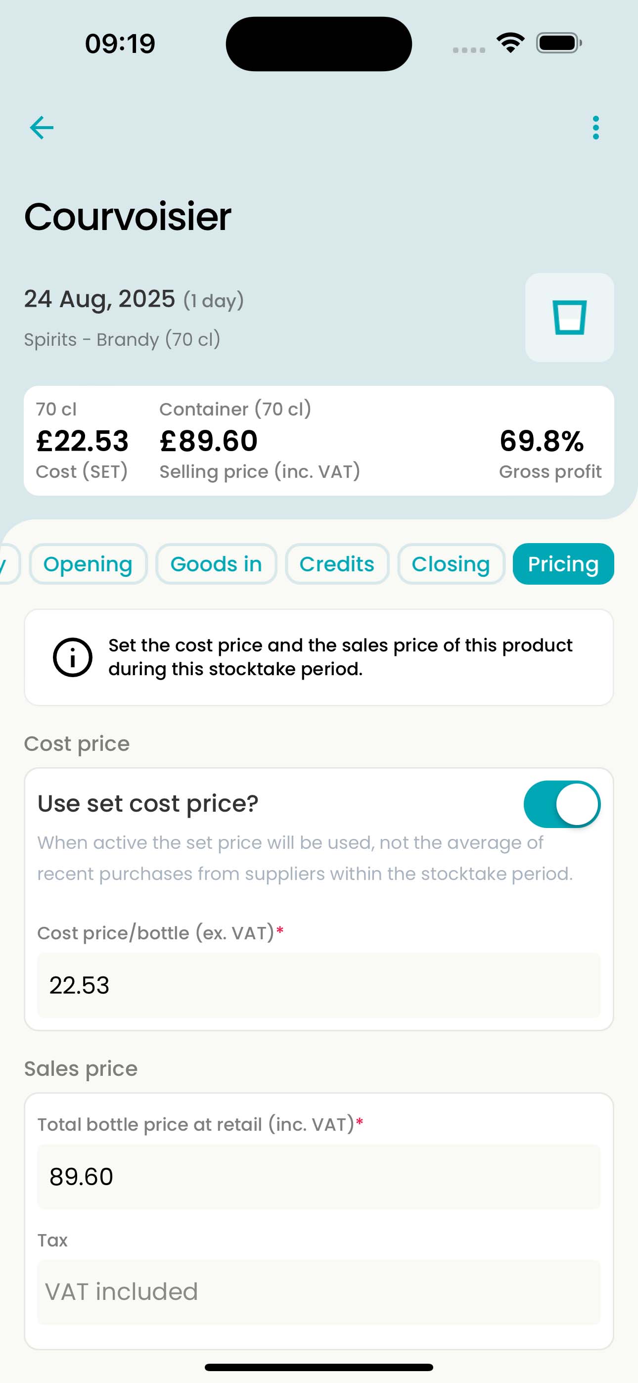 Stocktaking app product price